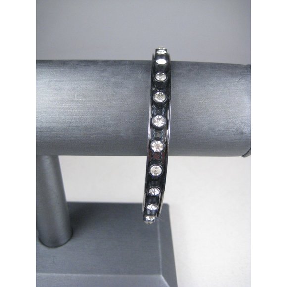 Modern Punk Rhinestone Bracelet Black Jewelry Beaded Metal Statement Bangle - Picture 4 of 5